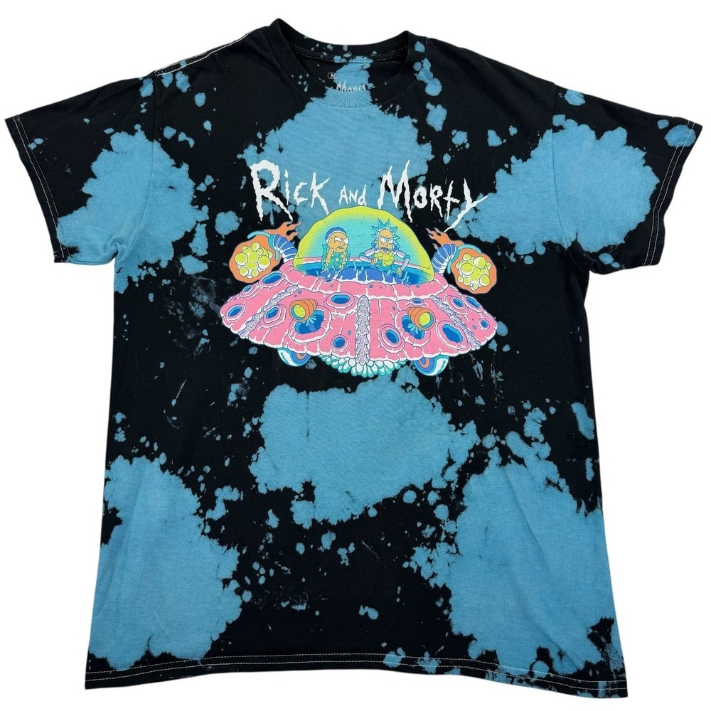Rick And Morty Bleach Dye Graphic T Shirt Adult Swim Black Blue Medium‎